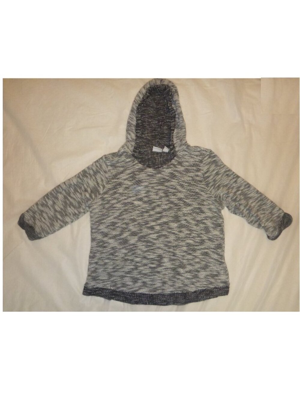 Weekends by Chico's Gray White Marled Space Dye Knit Pullover Hoodie Size 2 / M